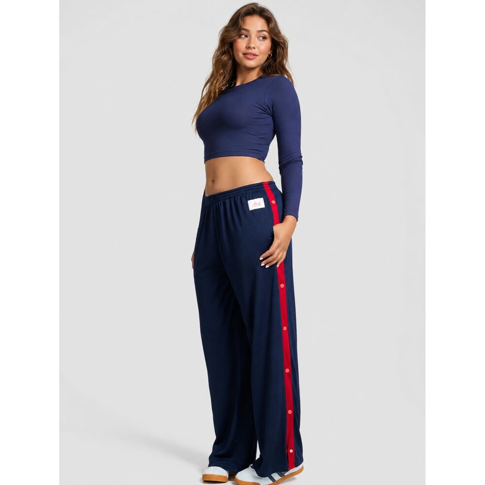 VICTORIA'S SECRET‎ PINK Womens New Snap Side Mesh Pants LARGE Navy Athleisure